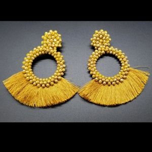 Golden yellow fringe beaded earrings